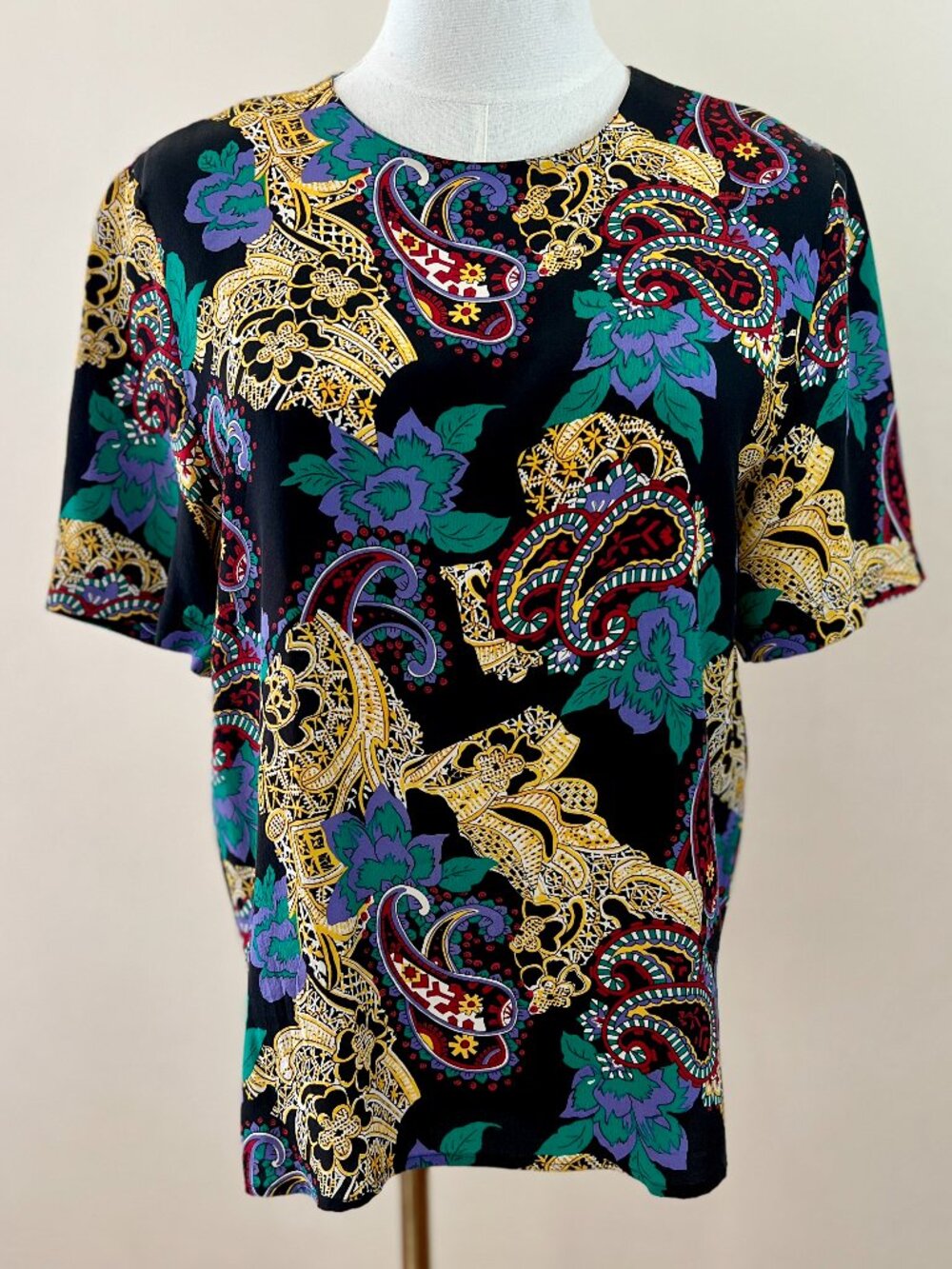 EUC Vintage 90s Spenser Jeremy Petites 100% Silk Psychedelic Paisley Top Size M